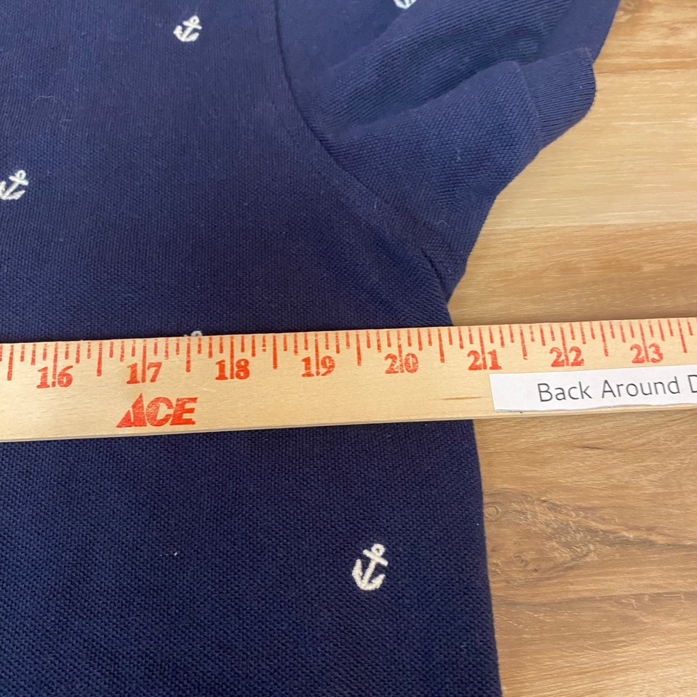 J.Crew Pique Polo Shirt Mens Large Anchor Print Slim Fit Short Sleeve Navy Blue - Picture 8 of 9